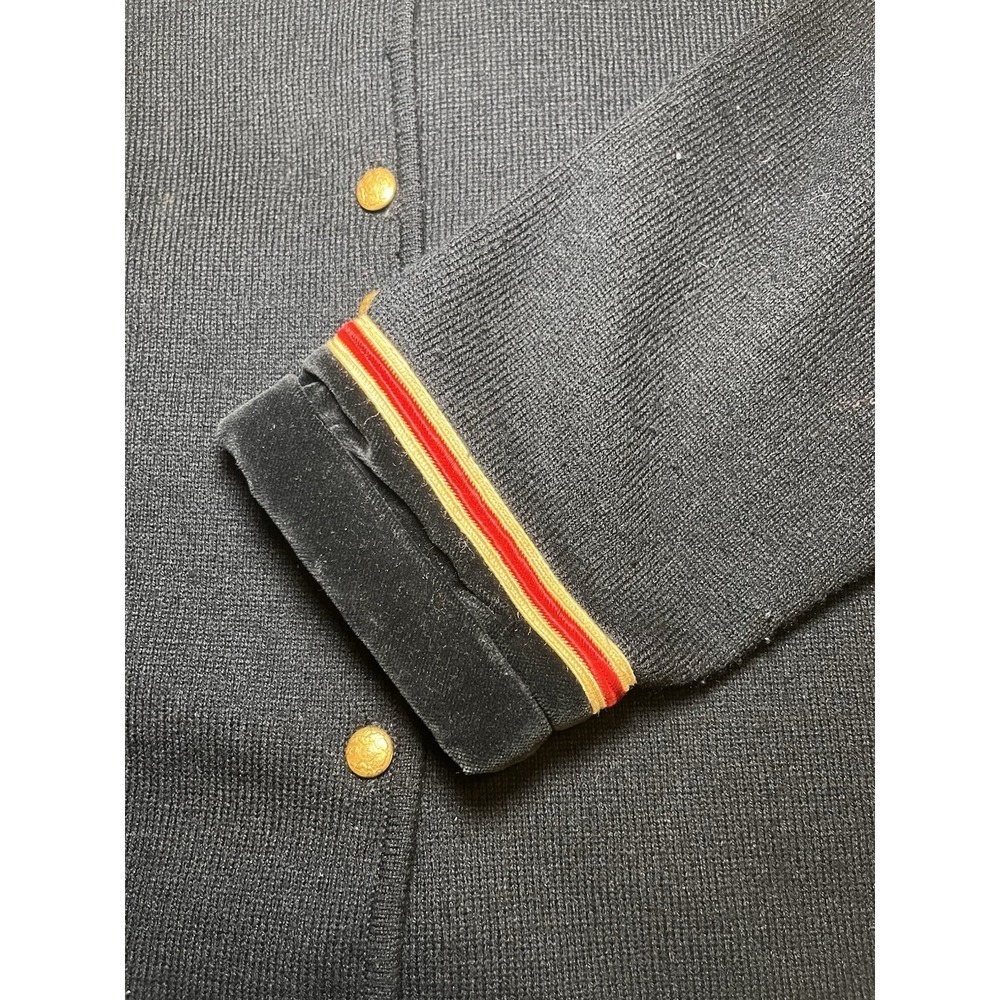 VTG Military Chic Black Cardigan Gold Buttons Mandarin Style Collar Sportswear - Picture 7 of 8